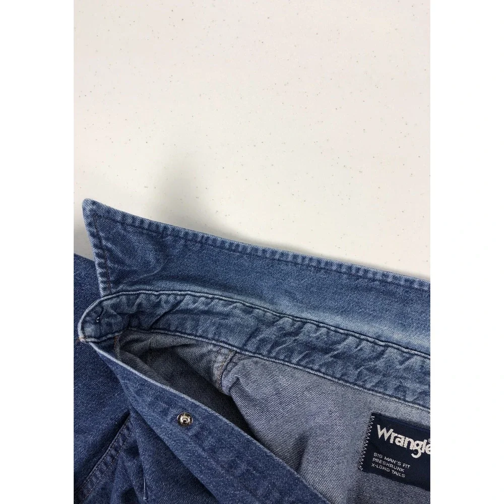Wrangler Vintage Mens 19 X 35 Shirt Pearl Snap Denim Big Mans Fit X Long Tail
